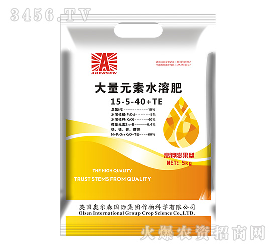 高鉀膨果型大量元素水溶肥15-5-40+TE-奧爾森